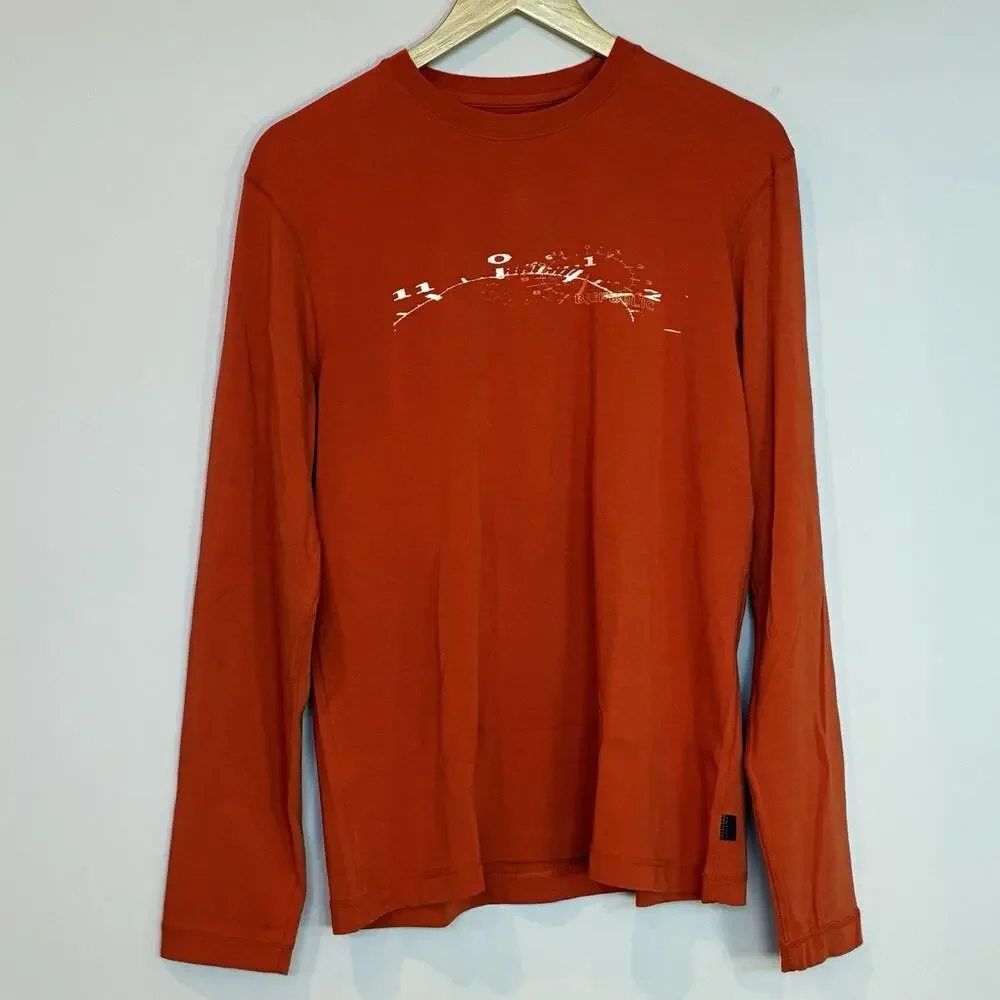 Vintage Banana Republic Men’s T-Shirt Long Sleeve Clock Print Orange Size M